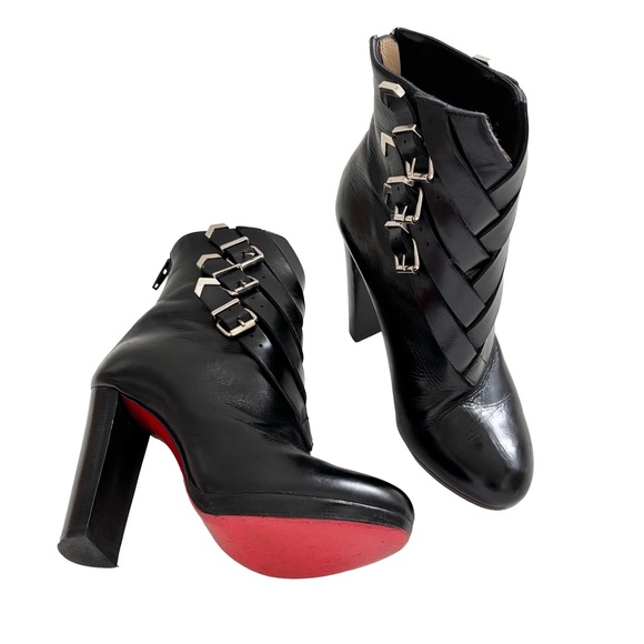 Christian Louboutin Troop 120 Black Leather Ankle Boots Buckle detail 36.5 / 6.5